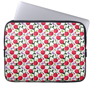 Cute Cherry Butterfly Pattern, Glossy Kawaii Fruit Laptop Sleeve