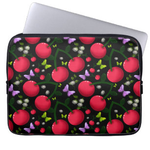 Cute Cherry Butterfly Pattern, Glossy Kawaii Fruit Laptop Sleeve