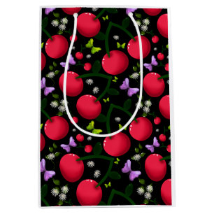 Cute Cherry Butterfly Pattern, Glossy Kawaii Fruit Medium Gift Bag