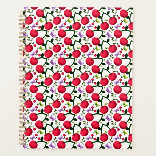 Cute Cherry Butterfly Pattern, Glossy Kawaii Fruit Planner (Front)