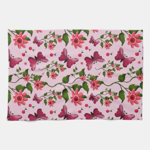 Cute Cherry Butterfly Pattern, Glossy Kawaii Fruit Tea Towel
