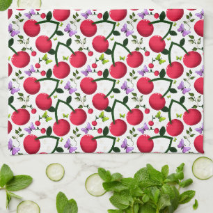 Cute Cherry Butterfly Pattern, Glossy Kawaii Fruit Tea Towel