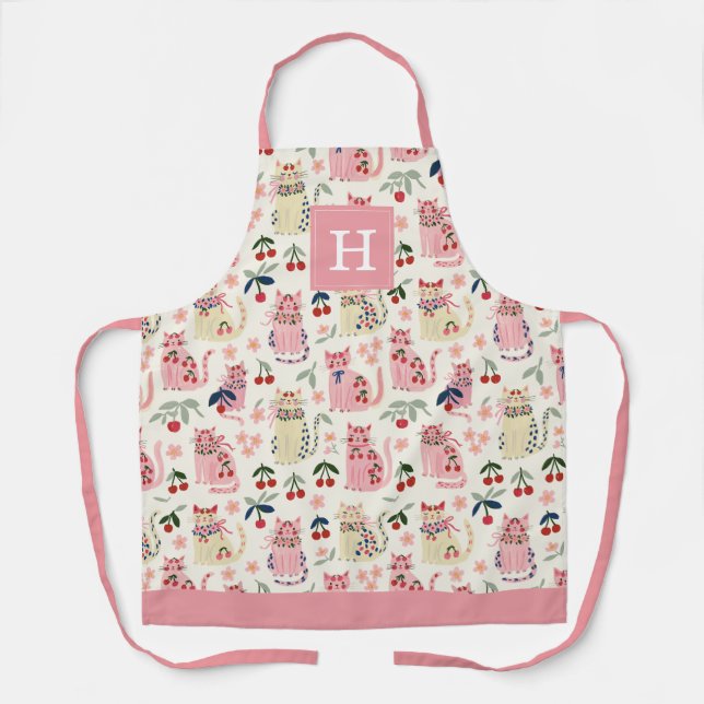 Cute Cherry Cat Kitchen Apron (Front)