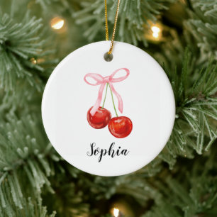Cute Cherry Coquette  Ceramic Tree Decoration