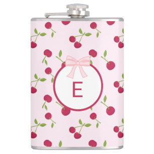 Cute Cherry Coquette Pink Custom Monogram Hip Flask