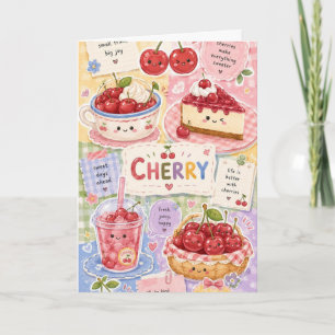 Cute Cherry Dessert Aesthetic Sweet Pink Cherry Card