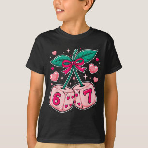Cute Cherry Dice Valentine Pink Kawaii 67 Meme Sty T-Shirt