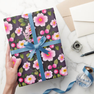 Cute Cherry flowers red, blue, yellow Wrapping Paper