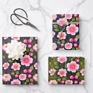 Cute Cherry flowers red, blue, yellow  Wrapping Paper Sheet