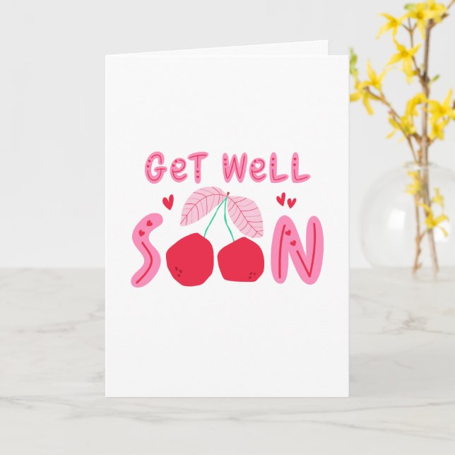 Cute Cherry Get Well Soon Card (Yellow Flower)