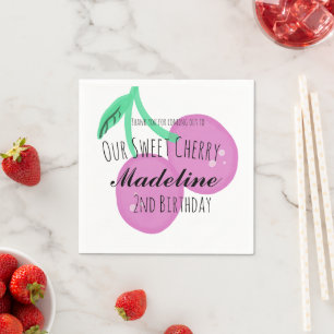 Cute Cherry Hand Drawn Sweet Birthday Pink Napkin