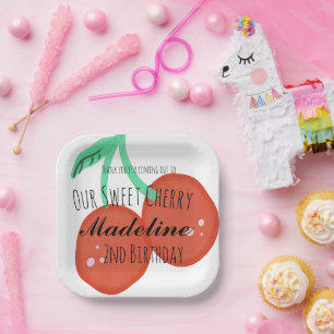 Cute Cherry Hand Drawn Sweet Birthday Red Paper Plate