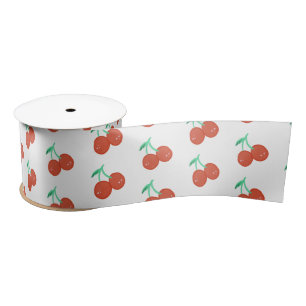 Cute Cherry Hand Drawn Sweet Birthday Red Satin Ribbon