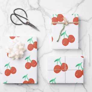 Cute Cherry Hand Drawn Sweet Birthday Red Wrapping Paper Sheet