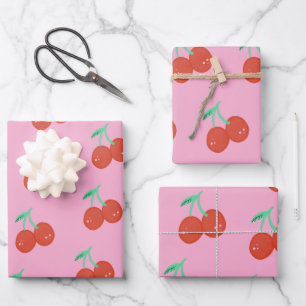 Cute Cherry Hand Drawn Sweet Birthday Red Wrapping Paper Sheet