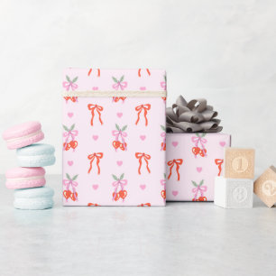 Cute Cherry Heart & Bow Print Wrapping Paper Roll