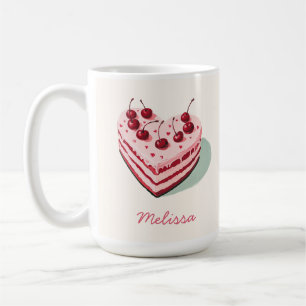 Cute Cherry Heart Cake Name Valentine's Day Coffee Mug