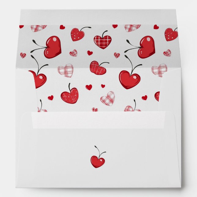 Cute Cherry Hearts Boho Scandinavian Valentine  Envelope (Back (Bottom))