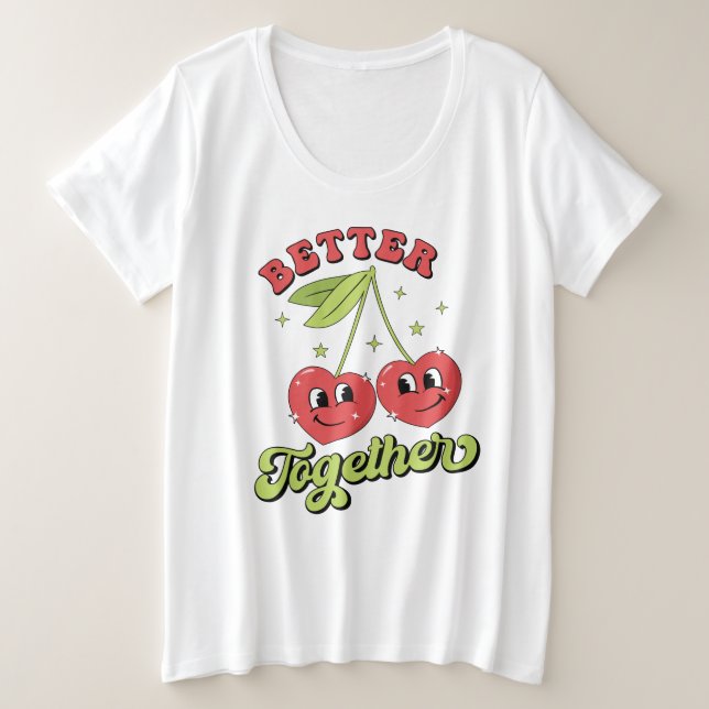 Cute Cherry Hearts Friends Better Together Plus Size T-Shirt (Design Front)