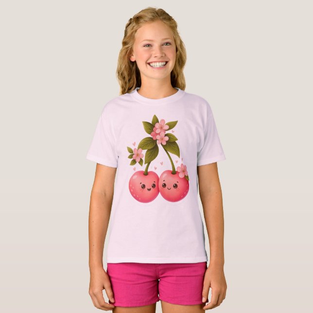 Cute Cherry Love Sticker T-Shirt (Front Full)