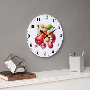 Cute cherry lovers kitchen  large clock