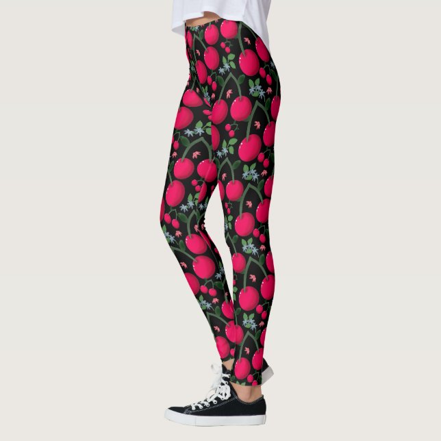 Cute Cherry Pattern Aesthetic | Red Cherry Seamles Leggings (Left)