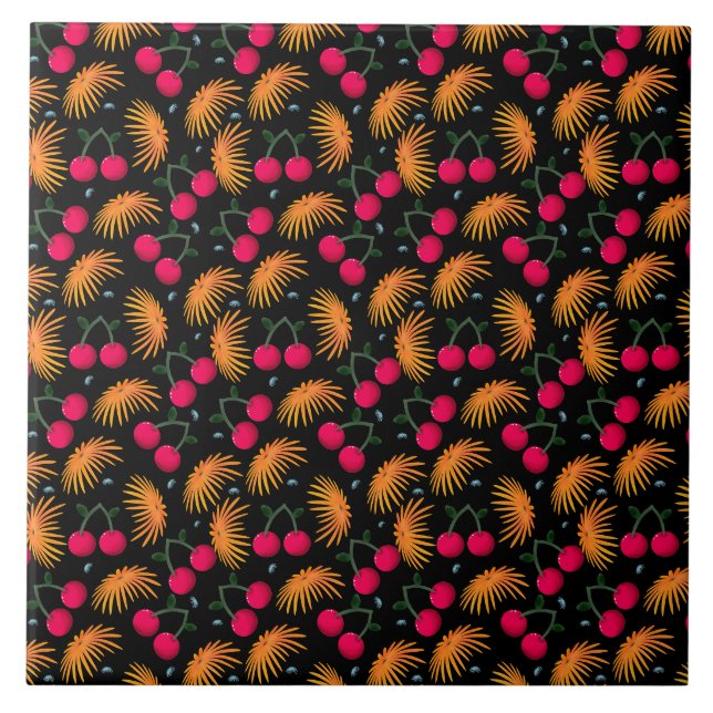 Cute Cherry Pattern Aesthetic | Red Cherry Seamles Tile (Front)