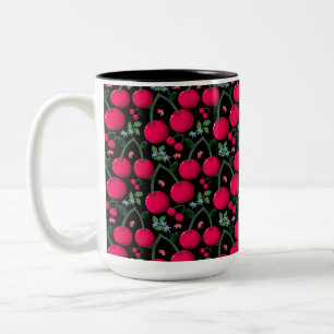 Cute Cherry Pattern Aesthetic Red Cherry Seamles Two-Tone Coffee Mug