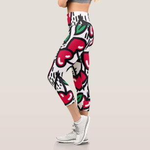 Cute Cherry Pattern Capri Leggings