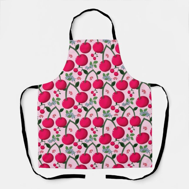 Cute Cherry  Pattern, Glossy Kawaii Fruit Apron (Front)