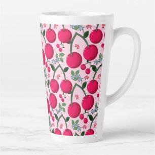 Cute Cherry  Pattern, Glossy Kawaii Fruit Latte Mug