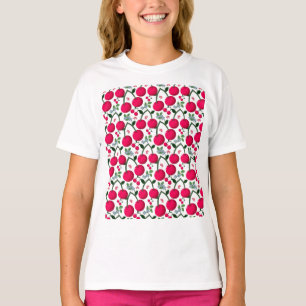 Cute Cherry  Pattern, Glossy Kawaii Fruit T-Shirt