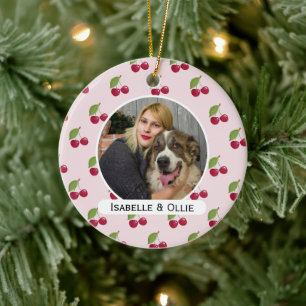 Cute Cherry Pattern Personalised Photo Ceramic Tree Decoration