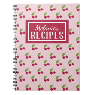 Cute Cherry Pattern Personalised Recipe Notebook