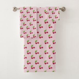Cute Cherry Pattern Pink Bath Towel Set