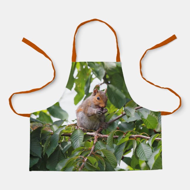 Cute Cherry Picking Eastern Grey Squirrel Apron (Front)