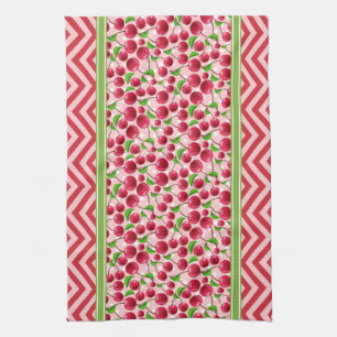 Cute Cherry Polka Dot & Chevron Red Tea Towel