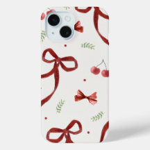 Cute Cherry & Red Ribbon Pattern Phone Case