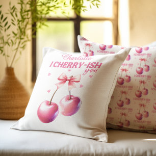 Cute Cherry Script Personalised Valentine’s Day Cushion