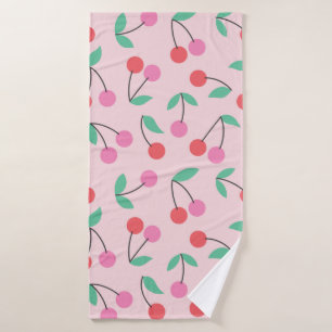 Cute cherry seamless pattern design. Vintage illus Bath Towel