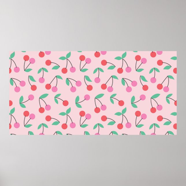 Cute cherry seamless pattern design. Vintage illus Poster (Front)