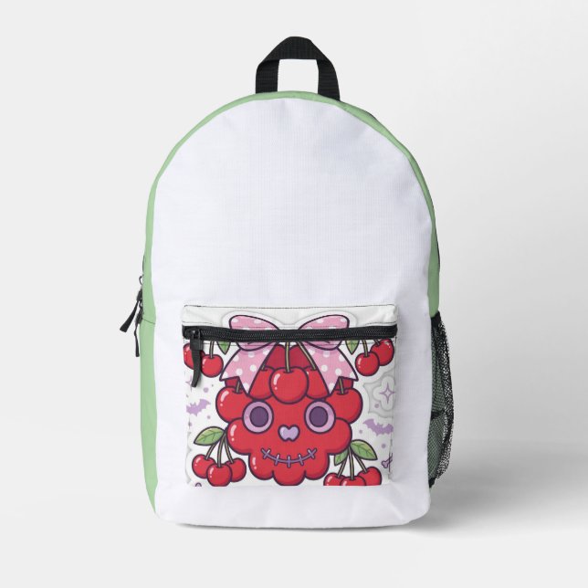 Cute Cherry Skull Backpack Kawaii Goth School (Front)