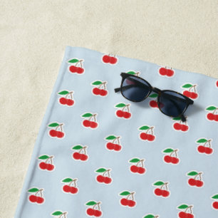 Cute Cherry Stems on Light Blue Beach Towel