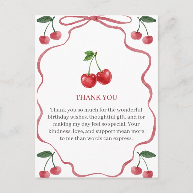 Cute Cherry Theme Birthday Invite Postcard (Front)
