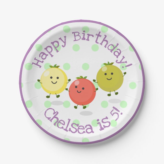 Cute cherry tomato friends cartoon illustration paper plate (Front)