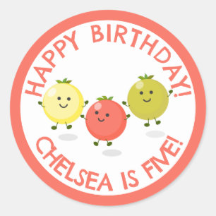 Cute cherry tomato personalised cartoon birthday classic round sticker