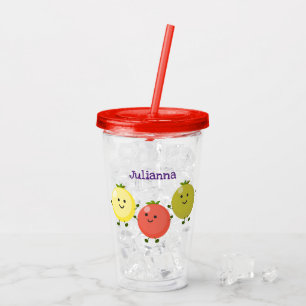 Cute cherry tomatoes cartoon illustration acrylic tumbler