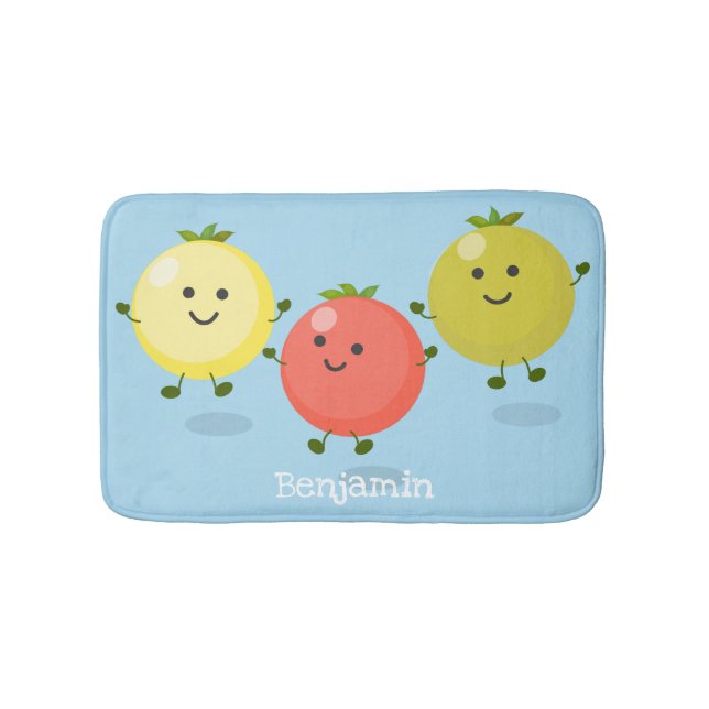 Cute cherry tomatoes cartoon illustration bath mat (Front)