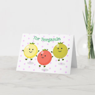 Cute cherry tomatoes cartoon illustration card