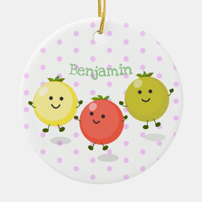 Cute cherry tomatoes cartoon illustration ceramic tree decoration (Front)